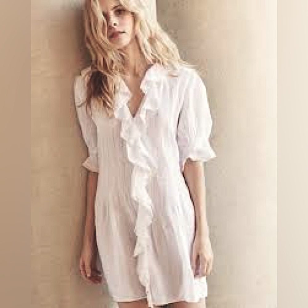 ✨🤍 DÔEN ‘Piper’ Organic Cotton Voile Lace-Trimmed Ruffles Dress Salt XS✨